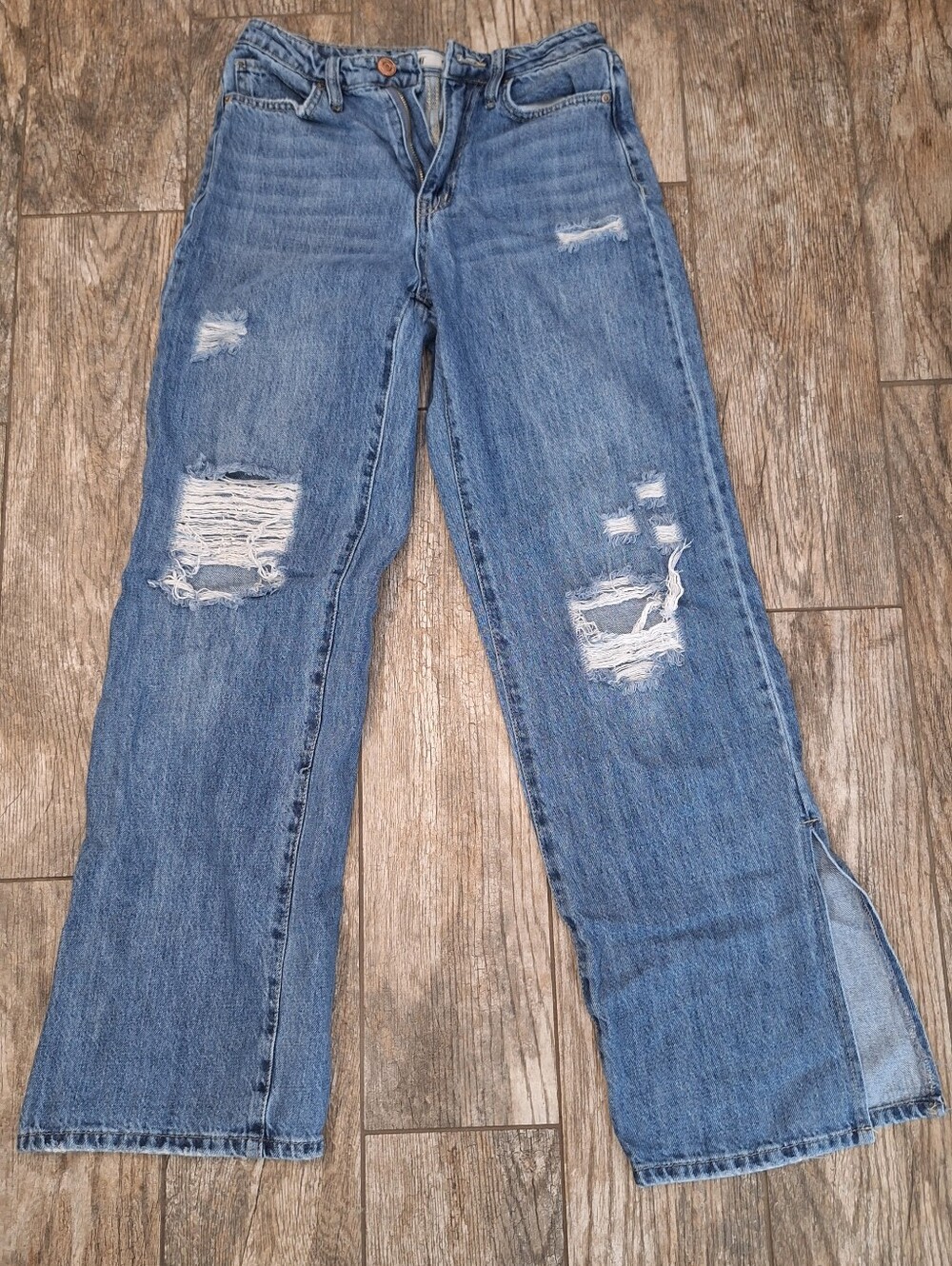 YMI Medium Blue Distressed Wide-Leg Jeans